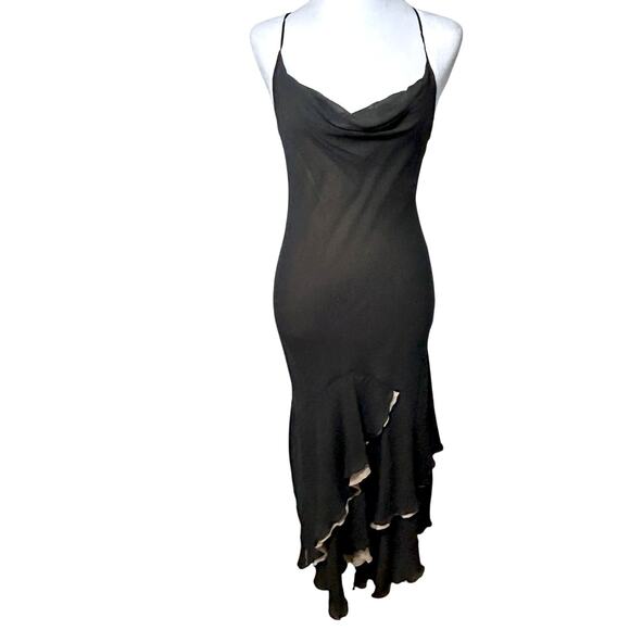Y2K Silk Slip Dress Dark Fairy Whimsygoth 7 8 Cowl Neck Jellyfish Ruffles Bias - Picture 7 of 14